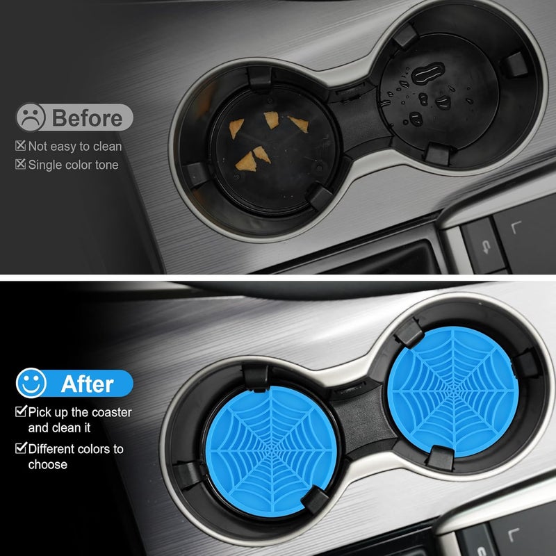 alpmosn 4PCS Spider Web Car Cup Holders, Halloween Non-Slip Silicone Insert Coasters, Automotive Cupholder Goth Accessories for Men & Women (Blue) - Image 5